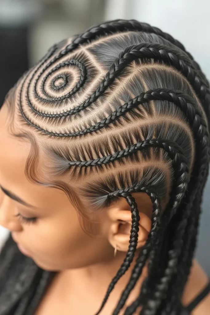 Swirl Cornrows With Tribal Touch