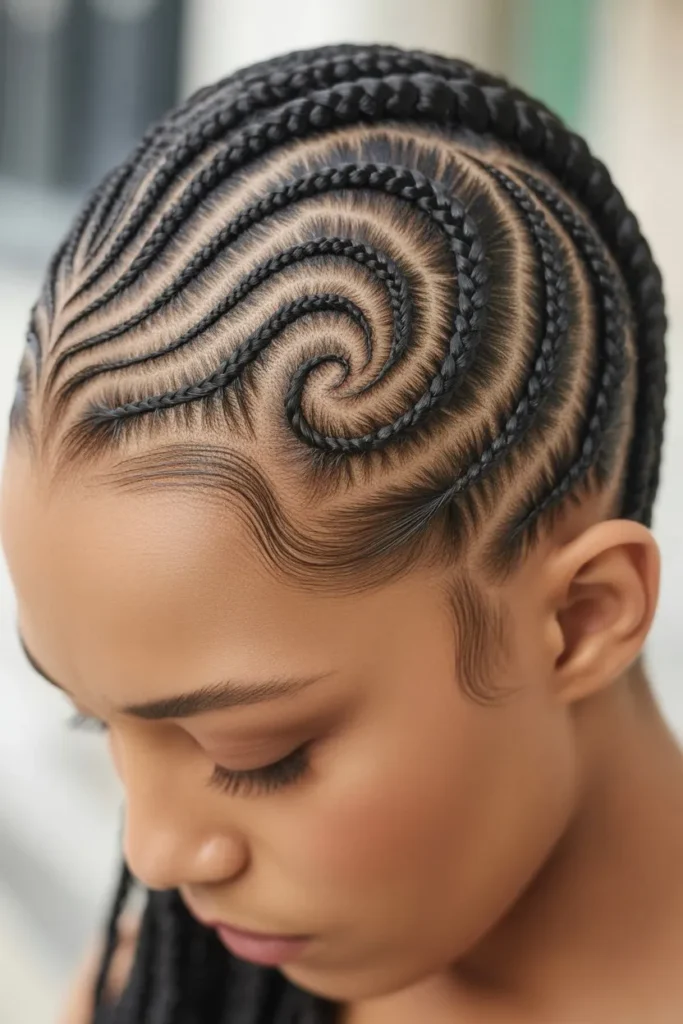 Swirl Cornrows for Short Hair