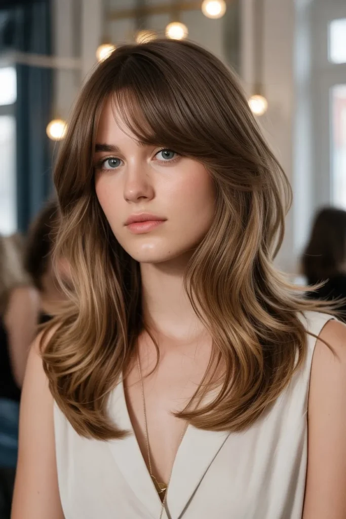 Textured Curtain Bangs with Layers