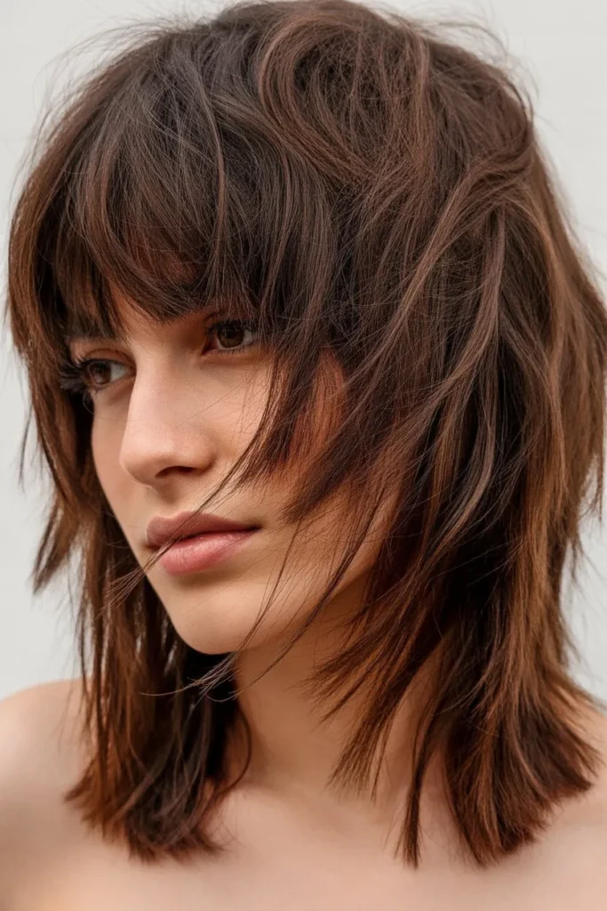 Textured Wolf Cut With Curtain Bangs