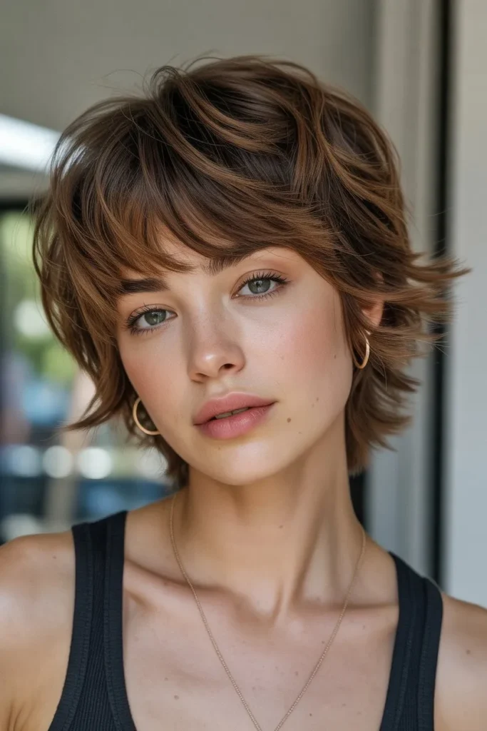 Tousled Short Wolf Cut With Curtain Bangs