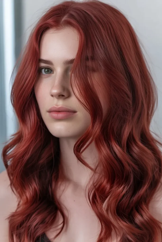 Cherry Red Hair with Wispy Bangs