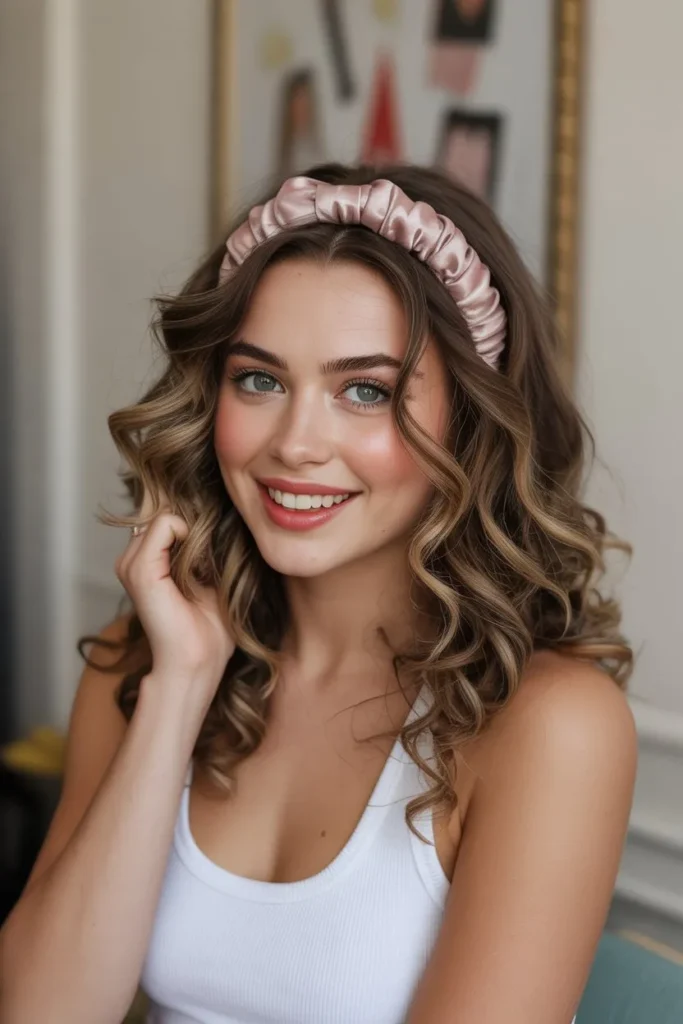Voluminous Curls with Headband for a Fun Birthday Look