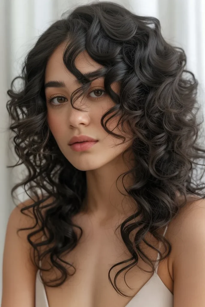 Voluminous Curls with Side Part
