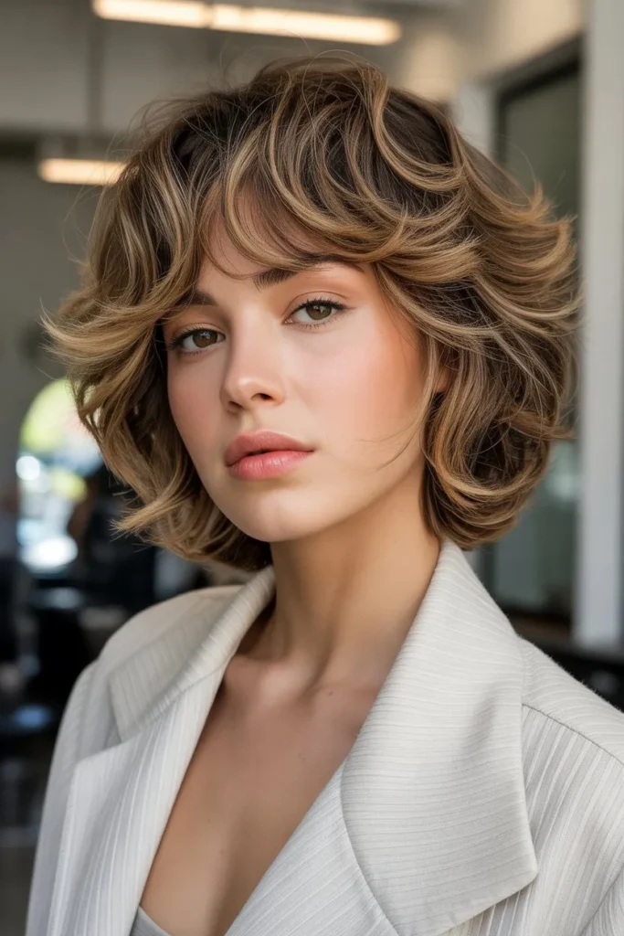 Voluminous Short Wolf Cut With Curtain Bangs