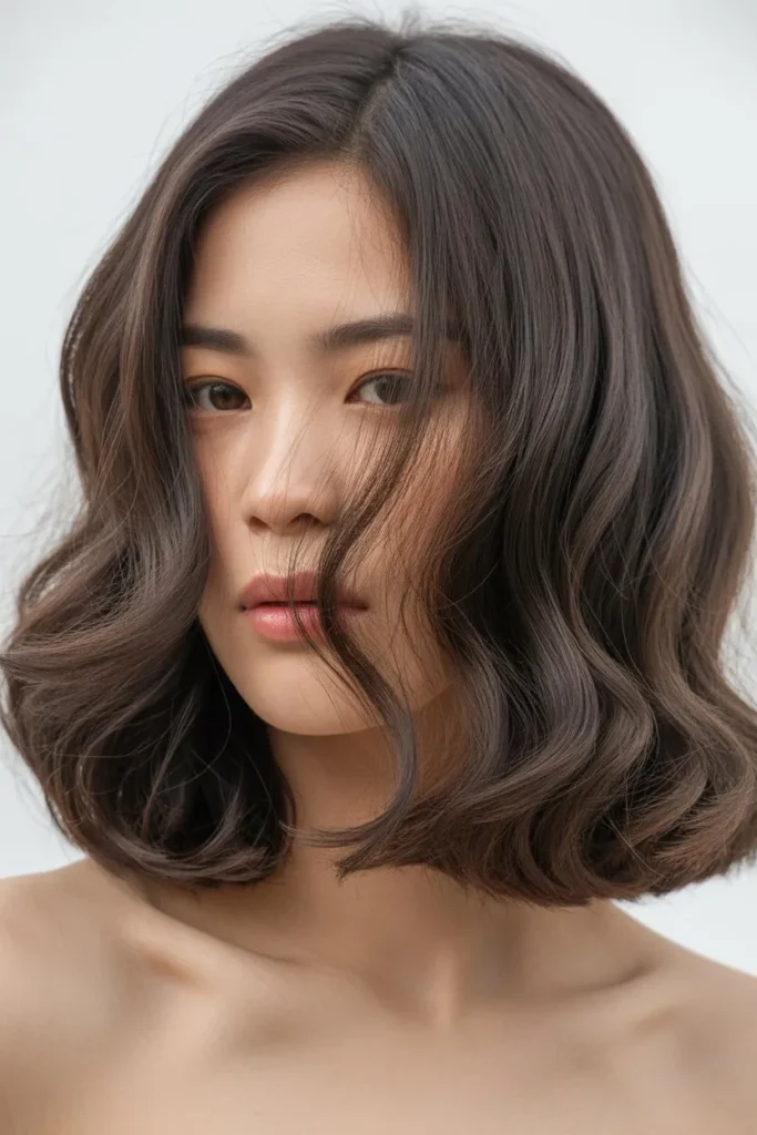 Wavy Lob with Side Part