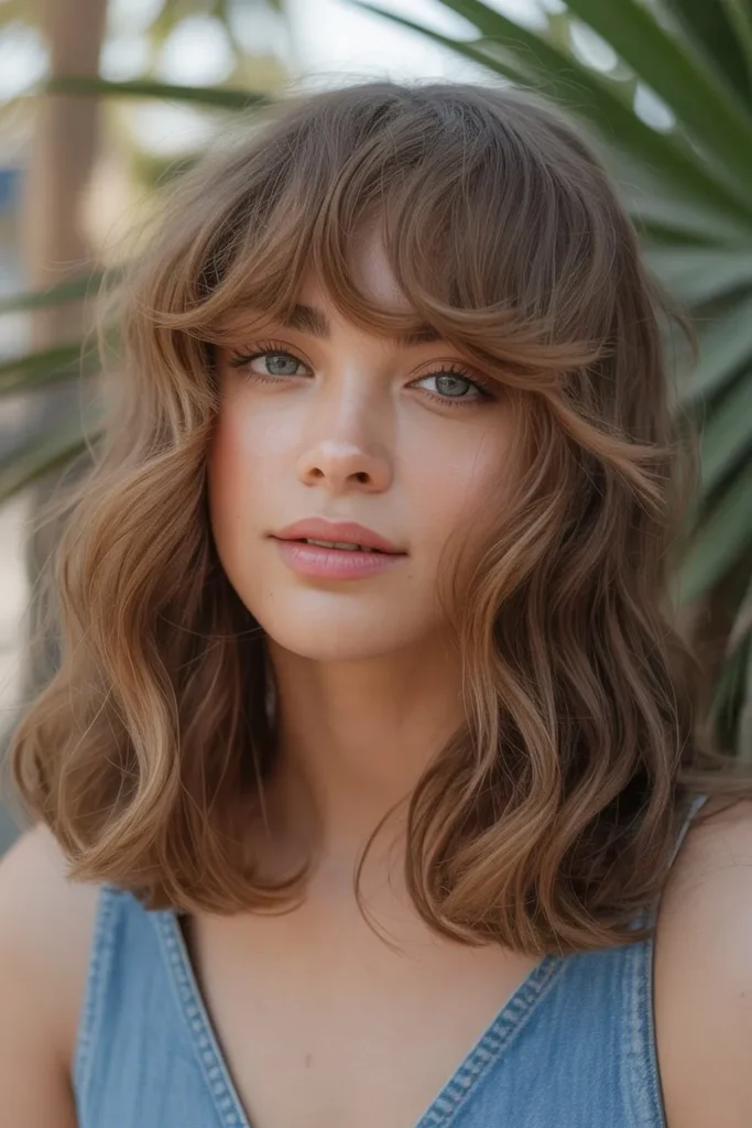Wavy Shoulder Length Hair With Bangs