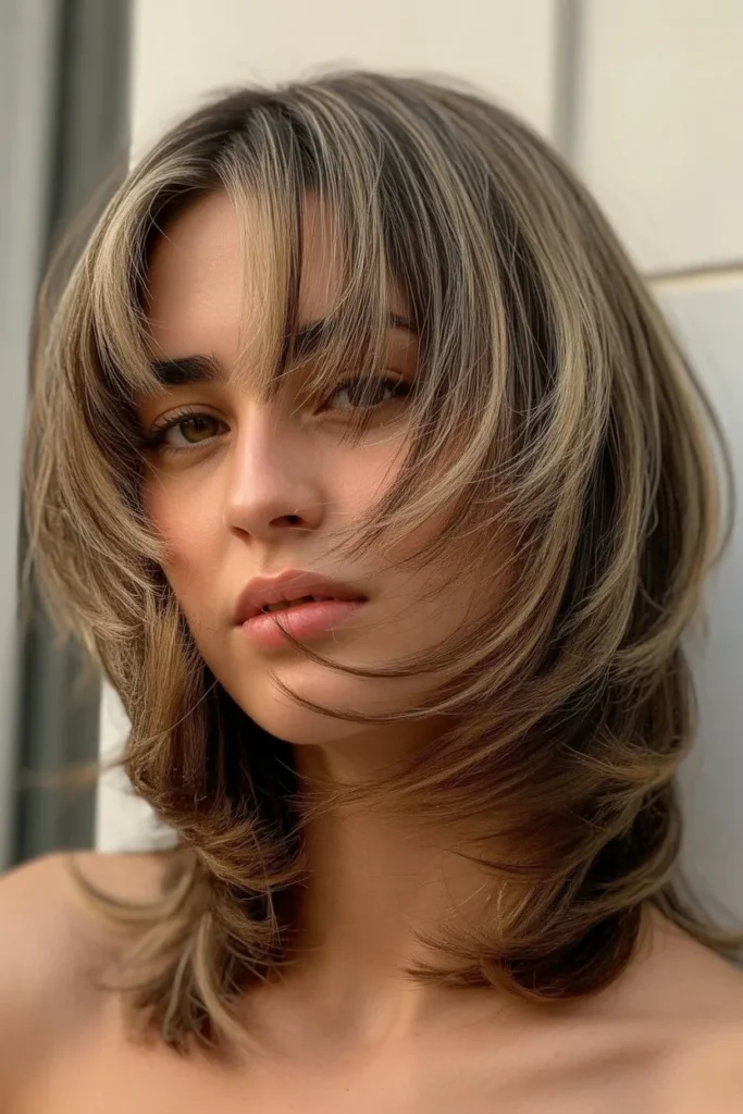 Wolf Cut With Curtain Bangs and Natural Texture