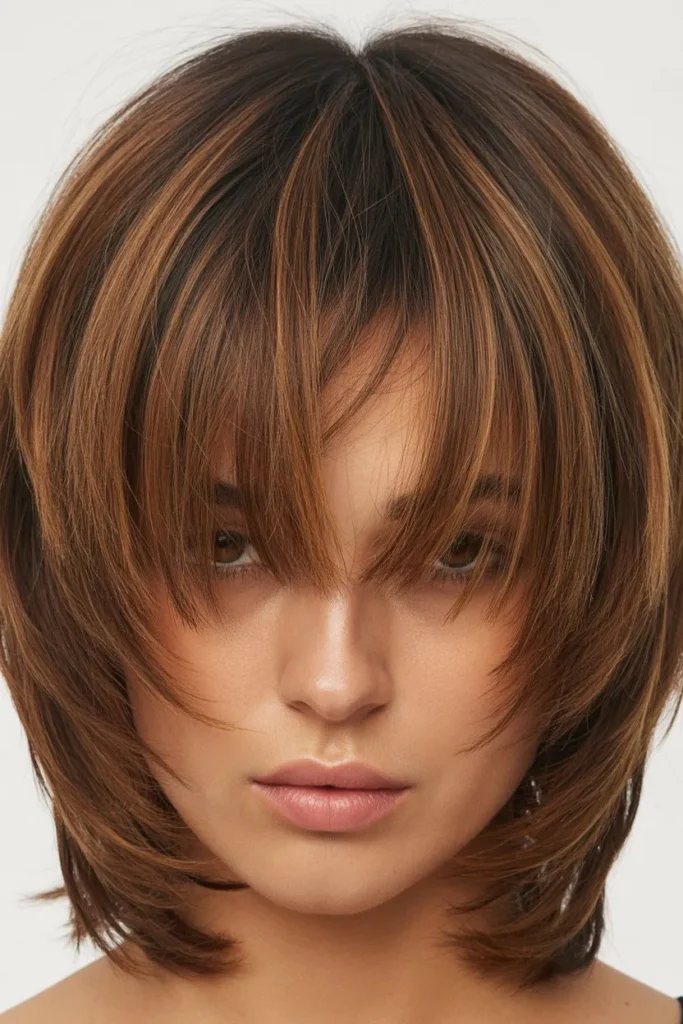 Wolf Cut With Curtain Bangs for Oval Face