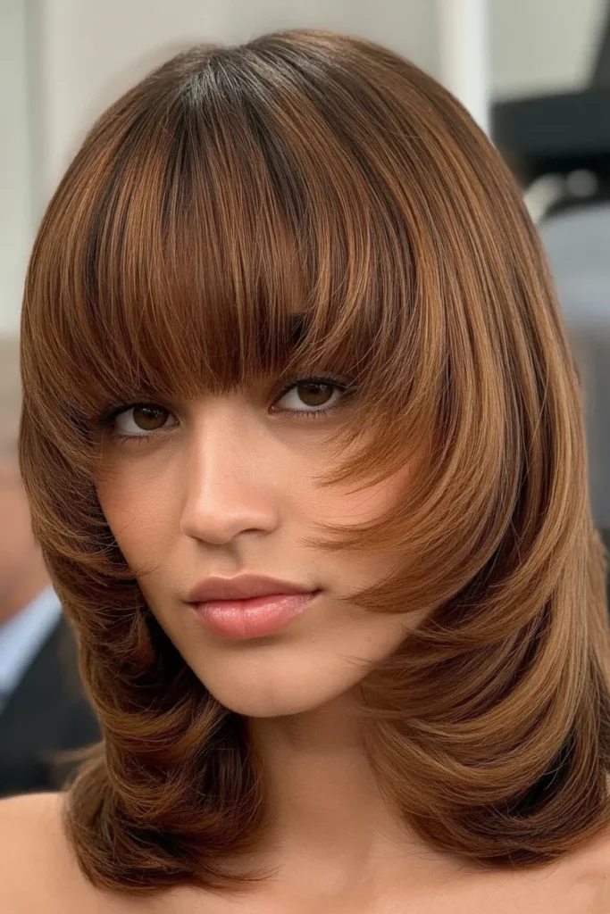 Wolf Cut With Curtain Bangs for a Modern Look