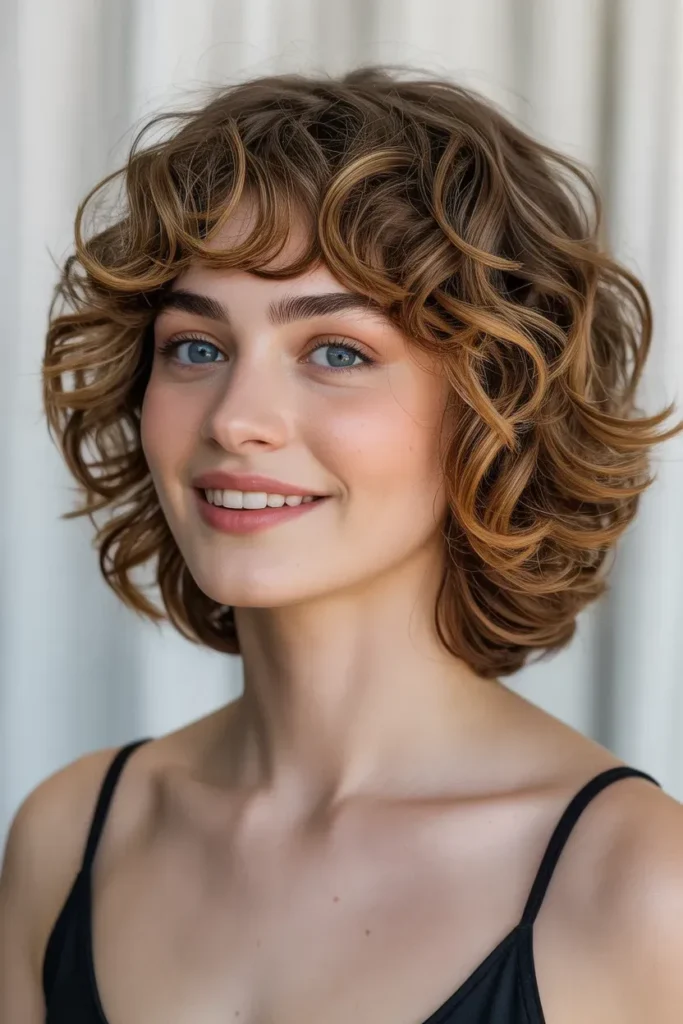 Curly Wolf Cut with Soft Bangs