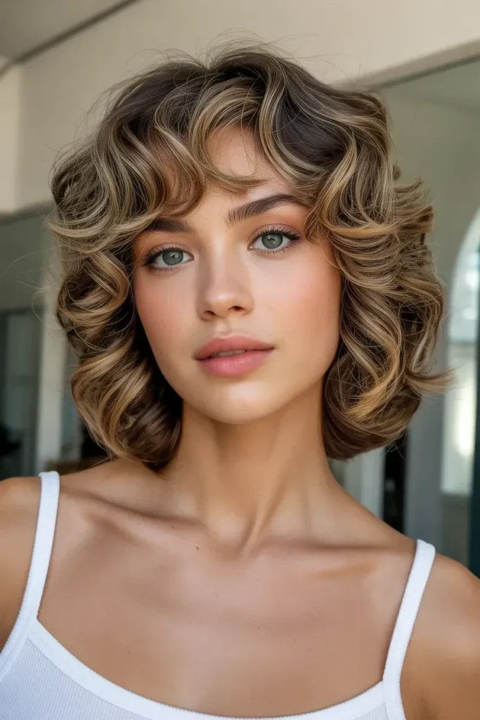 Curly Wolf Cut with Curtain Bangs