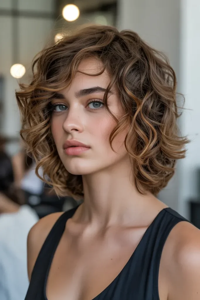 Curly Wolf Cut with Deep Side Part