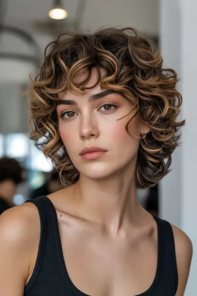 Curly Wolf Cut with High Contrast Layers