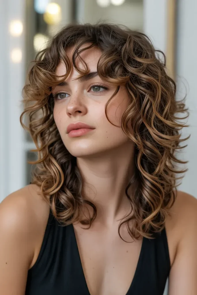 Curly Wolf Cut with Highlighted Tips
