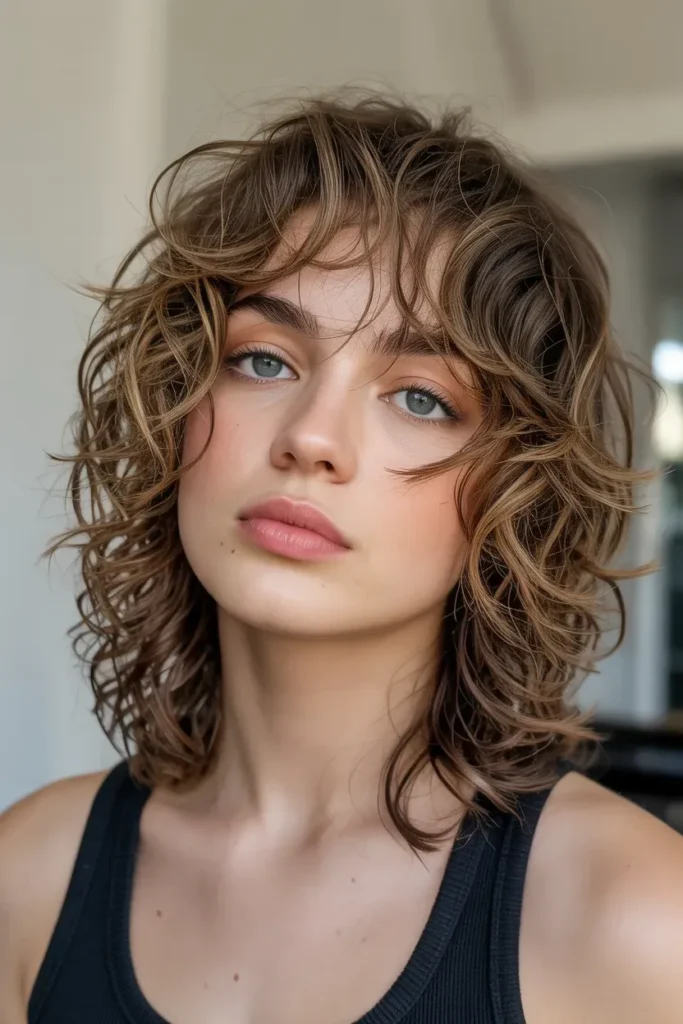 Curly Wolf Cut with Messy Layers