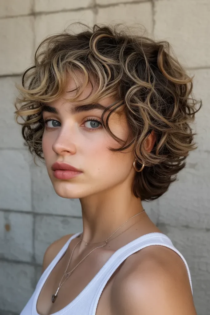 Curly Wolf Cut with Micro Bangs