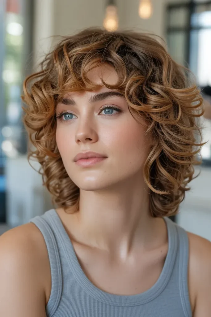 Curly Wolf Cut with Natural Root Volume