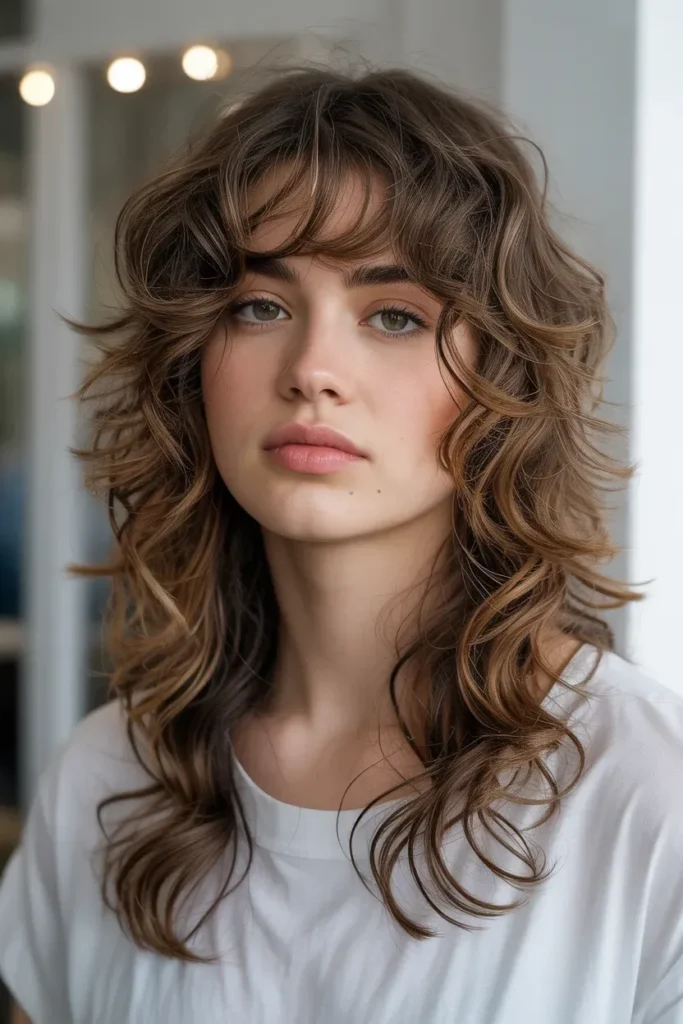 Long Curly Wolf Cut with Dramatic Layers
