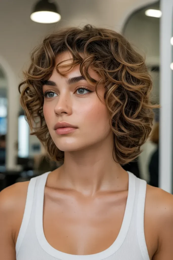 Medium Length Curly Wolf Cut with Face Framing Layers