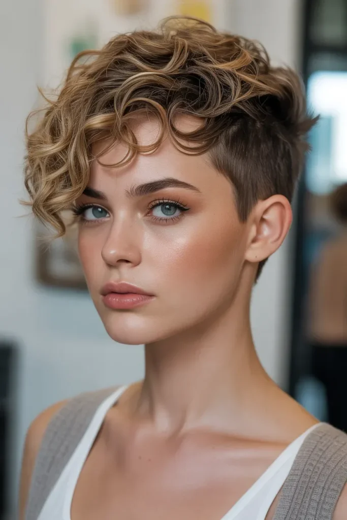 Short Curly Wolf Cut with Bold Crown Layers