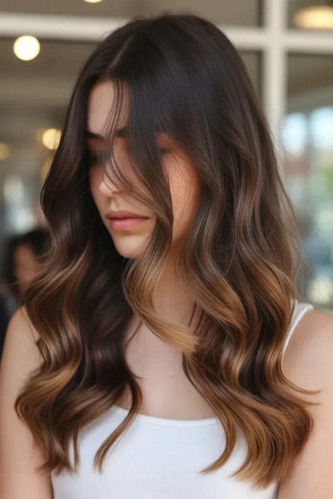 Caramel Balayage on Dark Chocolate Brown Hair
