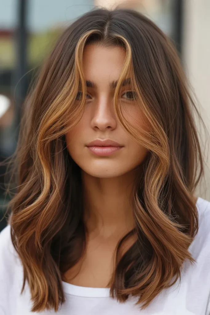 Caramel Money Piece on Brown Hair