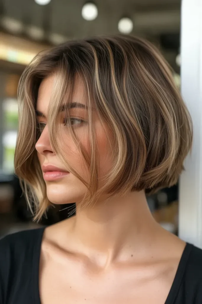 Chin Length Choppy Bob with Soft Highlights
