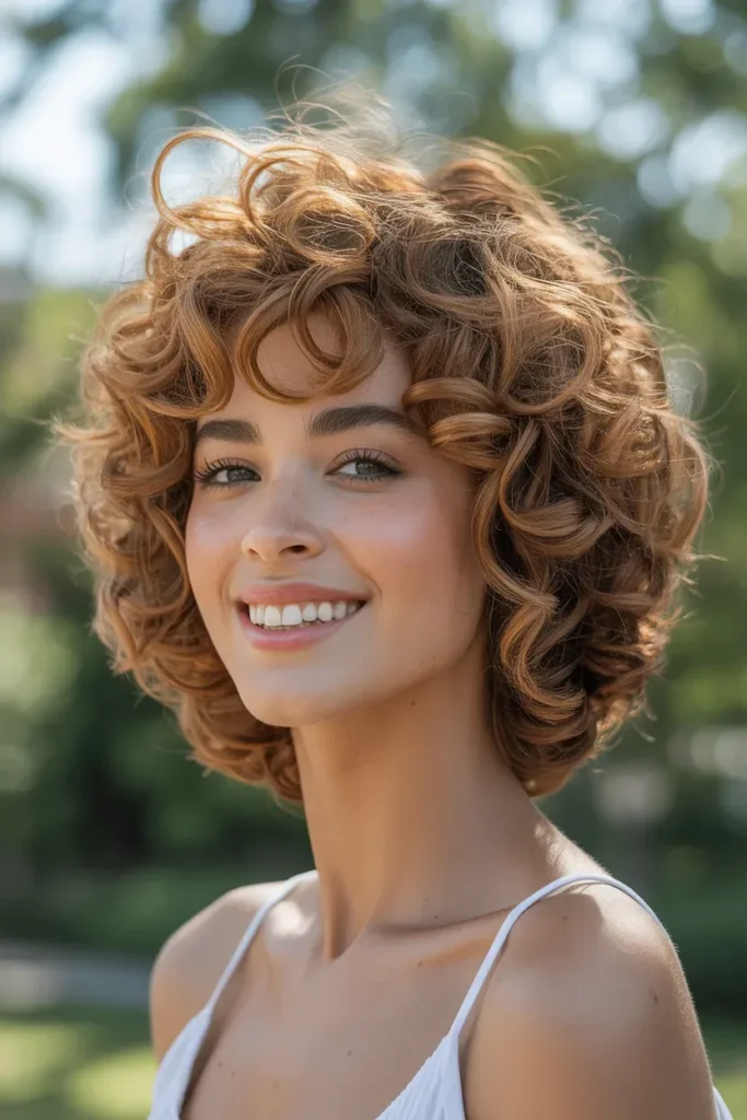 Curly Ear Length Haircut with Volume