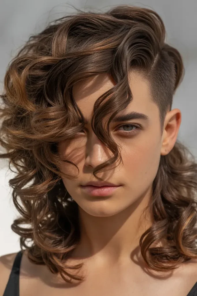 Curly Shag with Deep Side Part