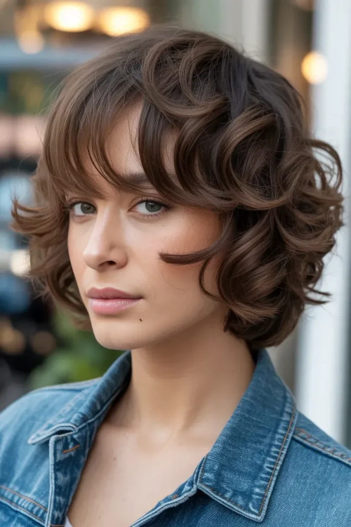 Curly Shag with Side Swept Bangs
