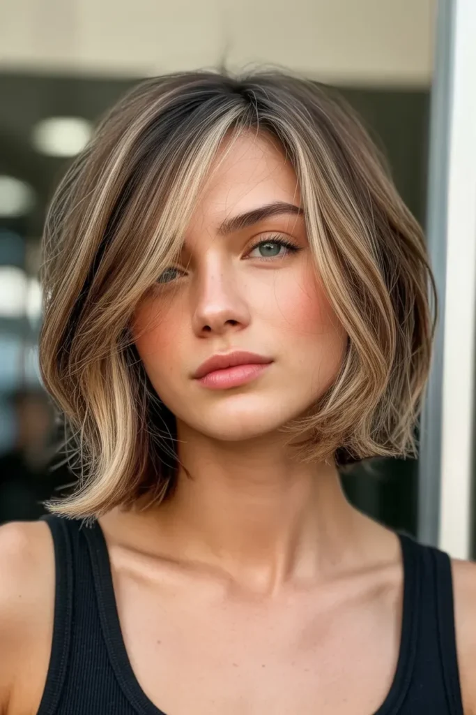 Layered Choppy Bob with Face Framing Highlights