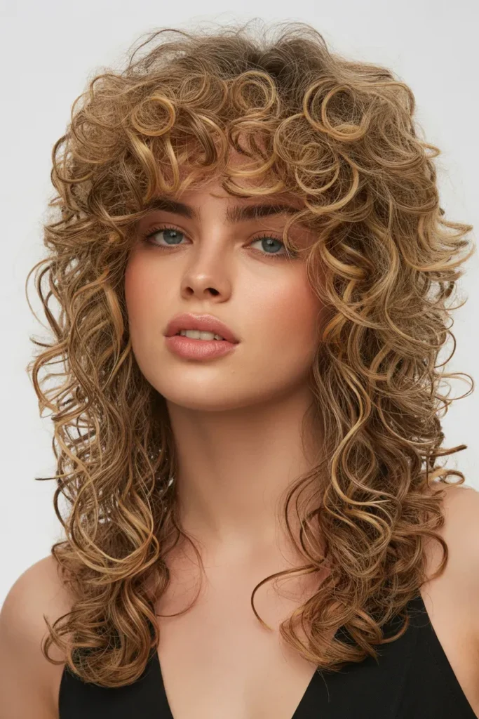 Long Curly Layers with High Volume Crown