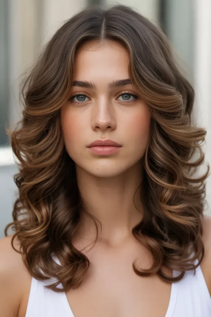 Long Layered Curls with Middle Part