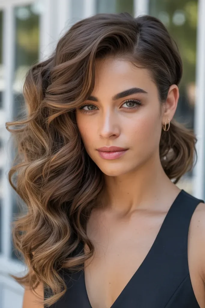 Long Layered Curls with Side Part