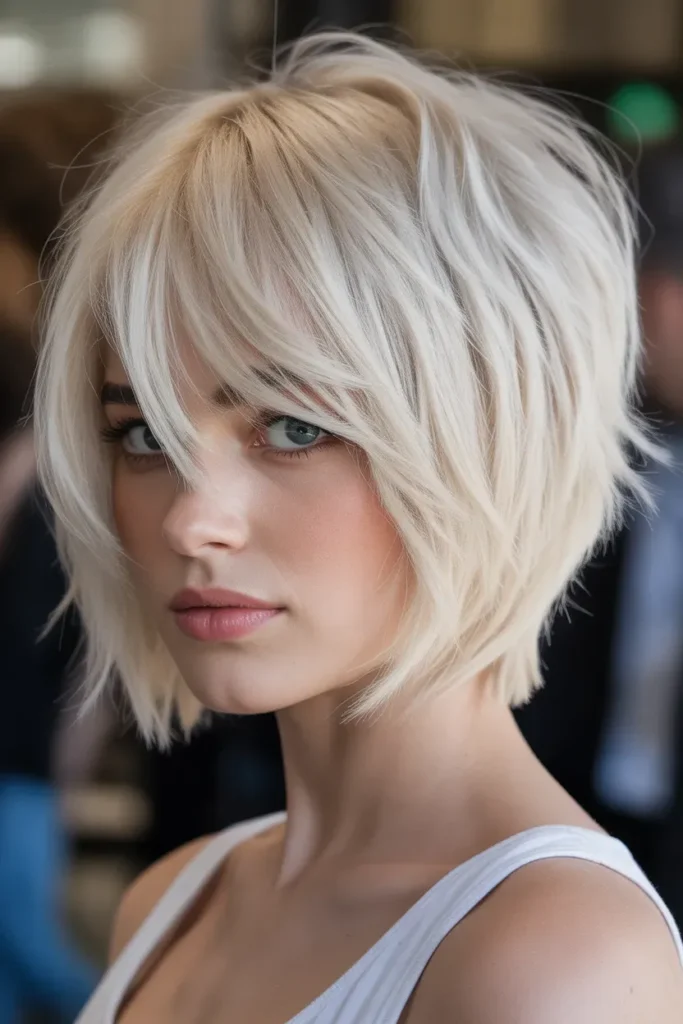 Platinum Choppy Bob with Edgy Texture