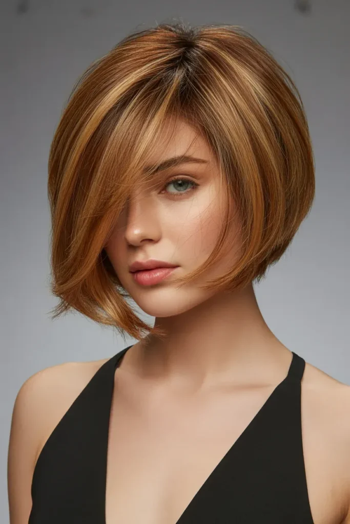 Razor Cut Bob with Deep Side Sweep