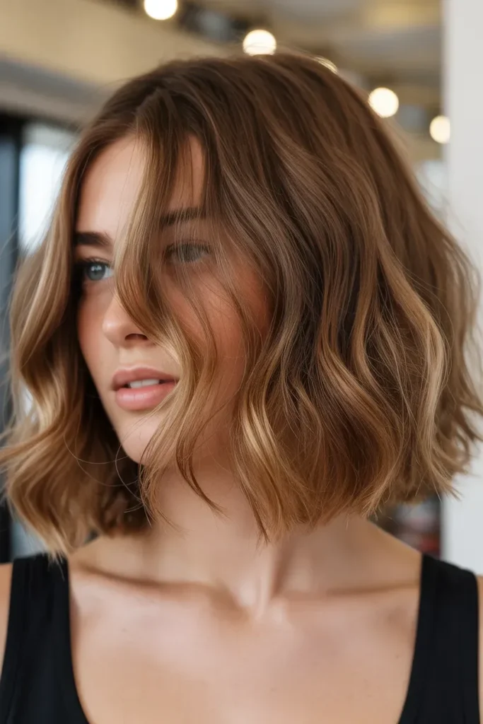Shoulder Length Choppy Bob with Soft Waves