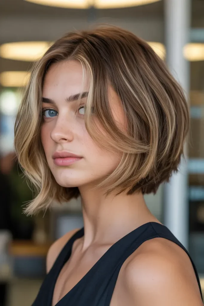 Side Swept Choppy Bob with Subtle Highlights