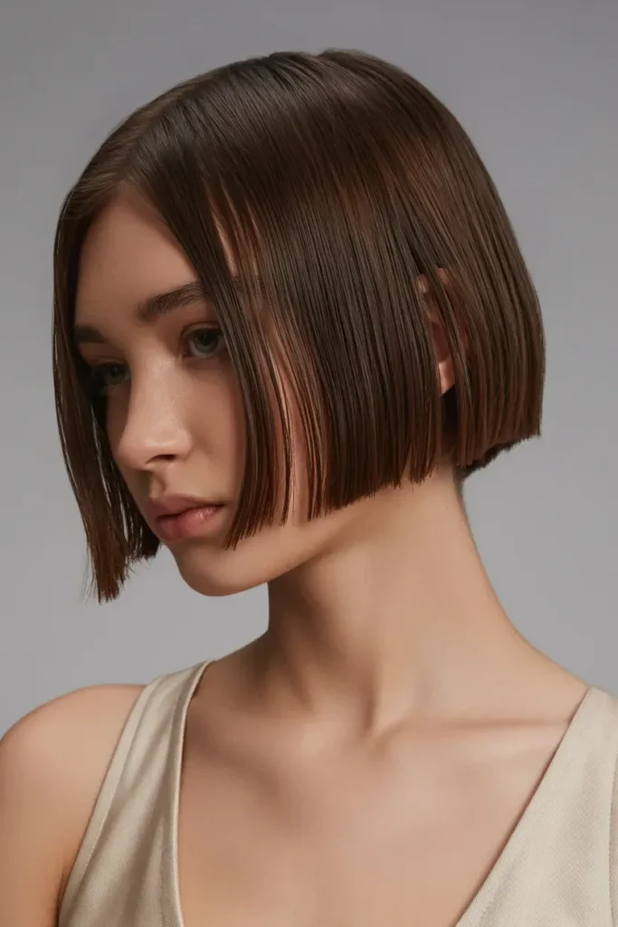 Sleek Blunt Ear Length Haircut