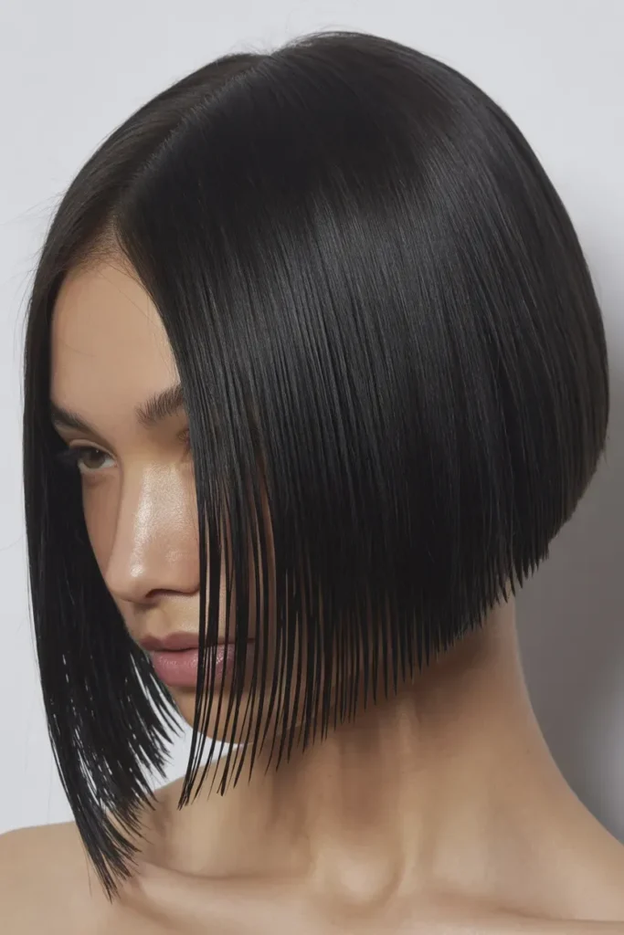 Sleek Jet Black Razor Cut Bob