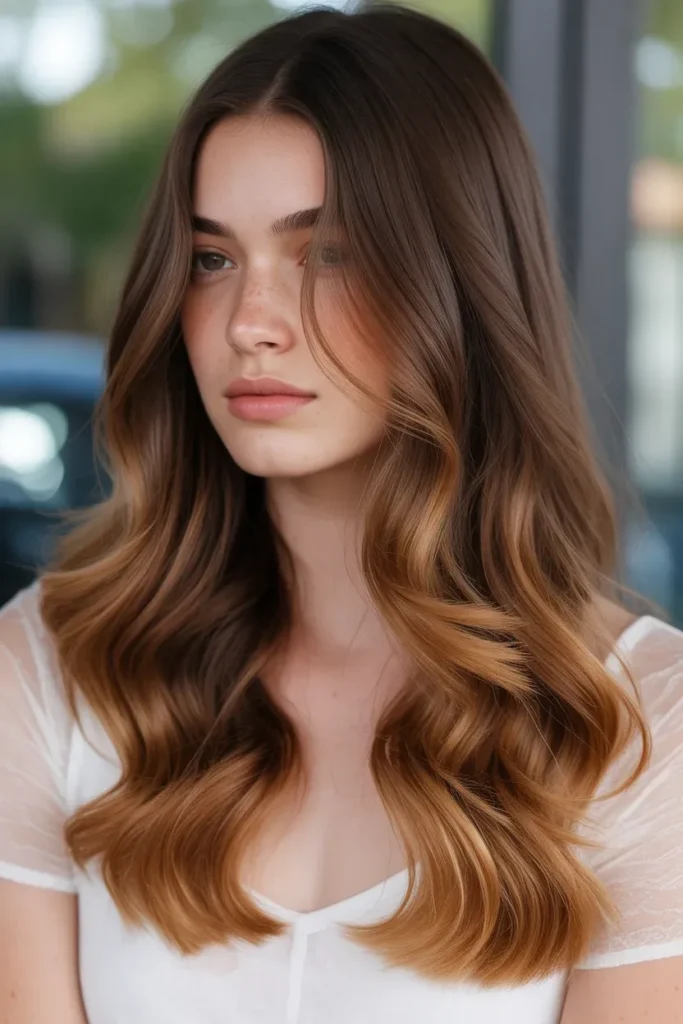 Soft Caramel Ombre on Long Brown Hair