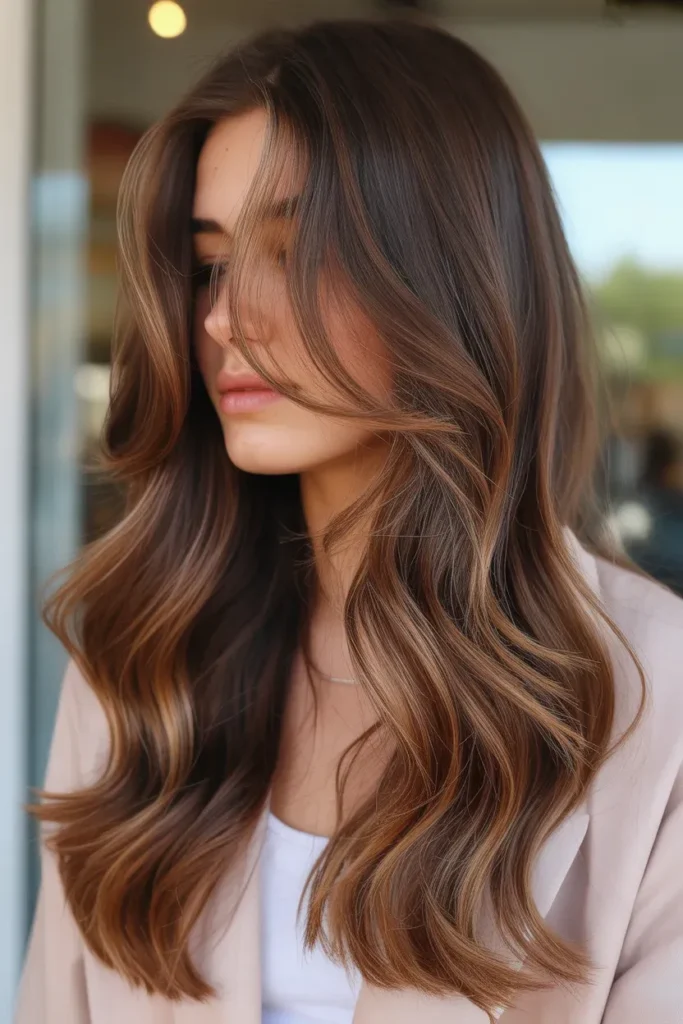Soft Caramel Ribbons on Chocolate Brown Hair