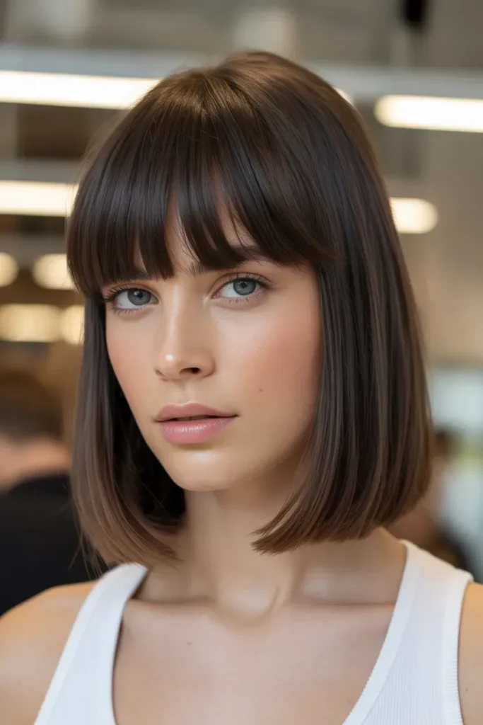 Straight Ear Length Haircut with Bangs