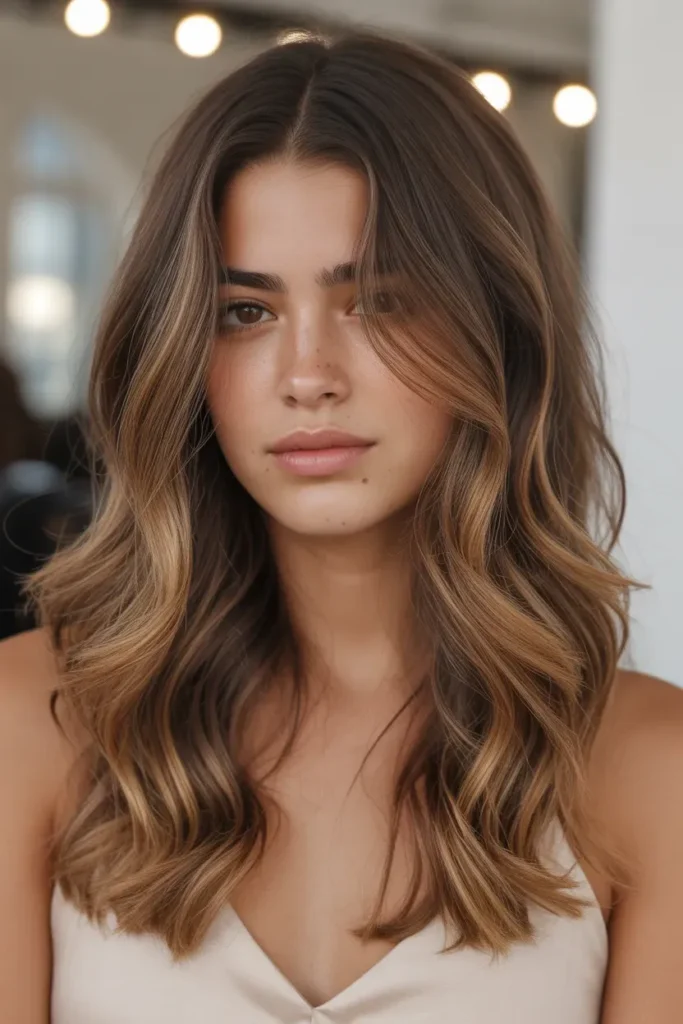 Sun Kissed Caramel Highlights on Medium Brown Hair