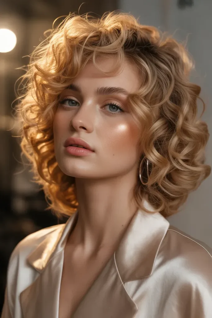 Voluminous Curled Ear Length Haircut