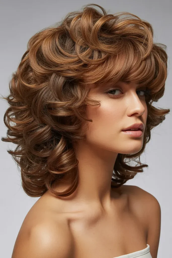 Voluminous Curly Shag with Crown Lift