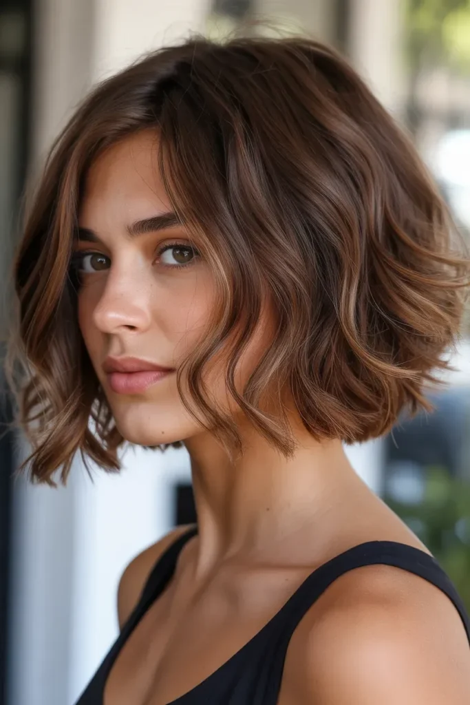 Wavy Brunette Razor Cut Bob