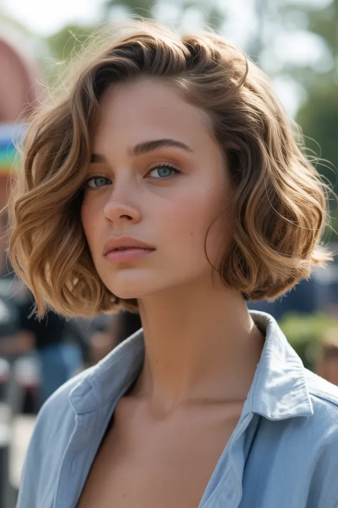 Wavy Ear Length Haircut with Side Part