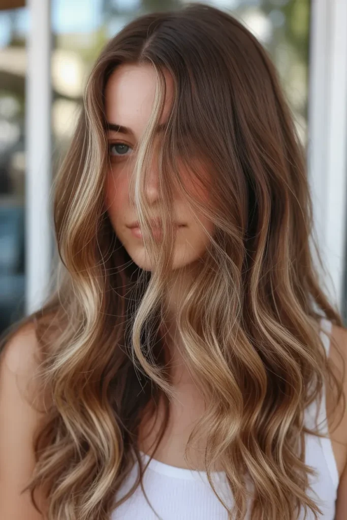 Beachy Brunette Waves with Soft Blonde Touches